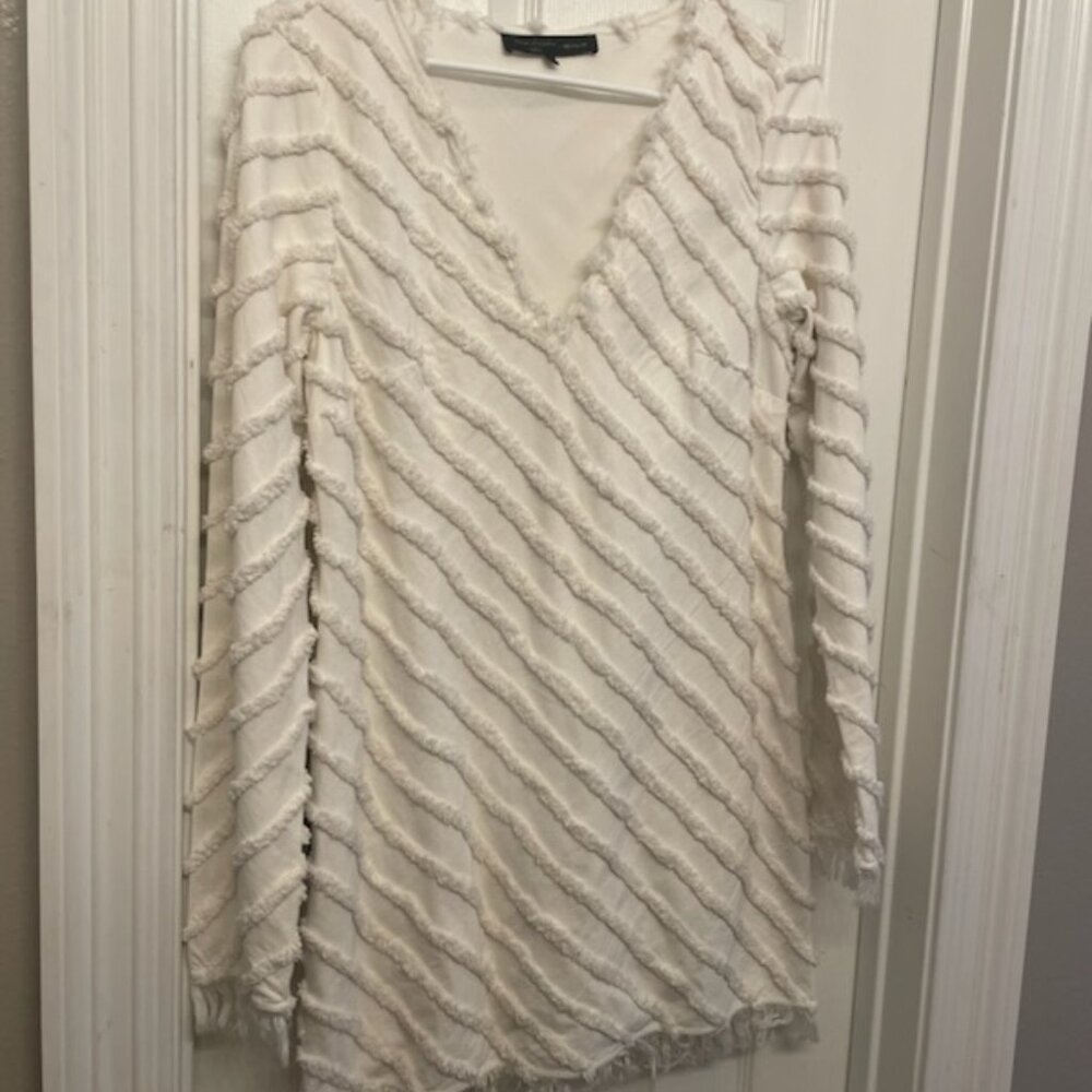 House of Harlow 1960s x Revolve White Cotton and Chenille Long Sleeve Mini Dress